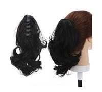 Ponytail Extension Extension De Cheveux Synthétiques Courts Ondulés En Queue Cheval Noir Et Marron, À Griffes Mâchoires Dans Un Postiche Clip For Femme(Dark black,12INCHES)