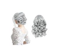 Ponytail Extension Extension queue de cheval courte - 25 cm, cheveux bouclés, ondulés, avec cordon de serrage, for femmes(Silver Grey)