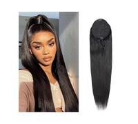 Ponytail Extension Extension queue de cheval en cheveux humains lisses avec cordon de serrage, postiche brésilien à clipser, noir naturel, qualité A, épais et soyeux, 25,4 à 66 cm(16inches)