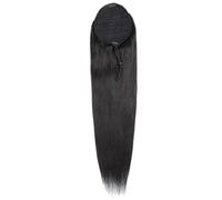 Ponytail Extension Extension queue de cheval en cheveux naturels lisses avec cordon de serrage, 25 à 66 cm, noir naturel, for femmes(16inches)