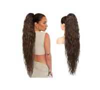 Ponytail Extension Extension queue de cheval synthétique à cordon de serrage, 91 cm, cheveux naturels bouclés, à clipser, multicouches(Brown)