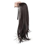 Ponytail Extension Extension queue de cheval synthétique ondulée marron foncé de 30 à 50 cm de long avec cordon de serrage for femme(Brown Black,16inches)