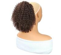 Ponytail Extension Queues de cheval afro frisées et crépues en cheveux humains vierges brésiliens, densité 150%, extension de queue de cheval à cordon for femmes noires(Brown,16inch)