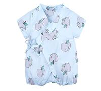 Poo4kark Vêtements de Nuit d'été en Lin Respirant pour bébé, Barboteuse Mignonne à imprimé de Fruits de Dessin animé avec Fermeture à Nouer, Tenue Confortable pour Nourrissons (Sky Blue, 0-6 Months)