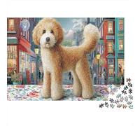Poodle bouclé sur Tissu Floral 1000 Pieces Jigsaw Puzzle for Adults Pet Cadeau D’Anniversaire Loisir Créatif Décoration De La Maison 52x38cm/1000pcs