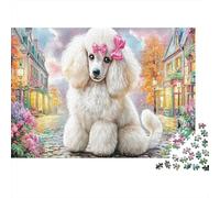 Poodle dans la Ville Bundle Puzzle 1000 Pièces Passionnés, Carton Solide,Art de Rue White Poodle Décoration Murale Maison, Exposition Murale, Cadeau Familial, Plaisir W nd 52x38cm/1000pcs