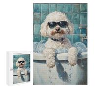 Poodle in Bathtub with Sunglasses Puzzle 1000 Pièces Educa Jouet en Bois Cadeau Unique Décoration Intérieure Jeu Éducatif Challenge Toy Adultes Et Enfants À Partir De 14 Ans 1000 PCS