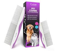 Poodle Pet Dog Combs for Grooming | 2 Pack | Stainless Steel Teeth Easily Remove Dirt | Proper Care Prevents Knots and Mats for Long and Short Haired Pets |Anti-Slip Comfort Grip Handle| Purple