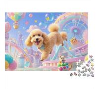 Poodle Puzzle 1000 Pièces Cadeau Unique Curly Fur Almond Eyes Black Button Nose Warm-Toned Cozy Scene Cute Style Natural Head Tilt Gaze and Tail-Wagging Interaction Jeu Éducatif Challenge Toy À De Qu