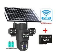 POOIQX Caméra Solaire 4G/WiFi, écran à Trois objectifs, 6 MP, K, Batterie Basse consommation, IP, Vision Nocturne PIR, vidéosurveillance, Protection de sécurité, Aide au Suivi(WiFi Cam Add 64G)