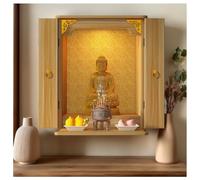Pooja Stand en bois avec porte, étagère murale statue avec lumière LED, armoire dieu moderne pour la maison et le bureau