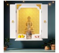 Pooja Stand en bois avec porte, étagère murale statue avec lumière LED, armoire dieu moderne pour la maison et le bureau