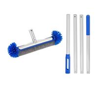 Pool Brush, 17 inch Heavy Duty Detachable Cleaning Tool, Curved Edge Design with Durable Bristles and Pole Connector, Blue 1 Pack, for Scrubbing Steps, Tiles, Walls, 16.93x62.99x1.97inch,