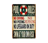 Pool Rules Plaque rétro en métal avec inscription « No Diving No Peeing No Running » - Décoration murale vintage pour maison, bar, café - 20,3 x 30,5 cm