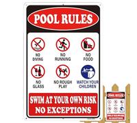 Pool Rules, Rustproof Weatherproof Metal Safety, No Diving and Pool Rules Decoration, Outdoor for Backyard, Poolside, Deck, Patio, Water Park, Beach, Swimming Area for Kids and Adults