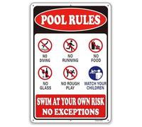 Pool Rules Sign - 8x12 Inch Decorative Plate for Outdoor Decor | Funny Poolside Warning Sign, Waterproof Wall Plaques Perfect for Beach Swimming Backyard Deck Door House Gym Home