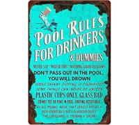 Pool Rules Sign Rustic Distressed Tin for Outdoor Swimming Area Beach House Spa Wall-Art 8 X 12 in