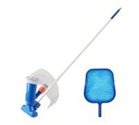 Pool Vacuum Head with Detachable Pole & Leaf Bag for Pools | Durable plastic vacuum head with bristles, adjustable aluminum pole, skimmer net for pools and ponds European style thread