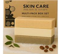 Poola & Bloom Ensemble de Savons Exfoliants et Revitalisants (175g Chacun) : Savon Gommant au Café Noir Savon Peeling au Thé Noir Savon À la Boue de la Mer Morte et Argile Verte