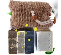 Poola & Bloom Savon Bio Exfoliant Charbon Naturel Fait Main pour Homme - Soin Visage Corps Cheveux - Cadeau Bien-être Hydratant Purifiant À la Menthe Argile Verte Minéral