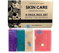 Poola & Bloom Savon Bio Fait Main - Set Cadeau 4 Savons Artisanaux Patchouli Lavande Citron Eucalyptus - Soins de la Peau Hydratation Douce Sans Sulfates Sans Parabènes Durable