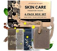 Poola & Bloom Savon Fait Main pour Hommes-set de 4 Soins Naturels: Charbon Actif Boue de la Mer Morte Sel Mer Argile Verte-peau Saine Hydratation Anti-âge Éclat Naturel