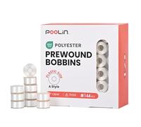 PooLin Canettes pré-bobinées blanches - Lot de 144 - Type A blanc - Polyester filament 75D/2 (60 wt) - Compatible machines à coudre, à broder et surjeteuses à aiguille unique - Tension uniforme