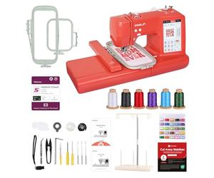 PooLin EOC05 embroidery machine - Rouge - Machine à broder électronique - Écran tactile LCD 7″, cadres 10×10 cm et 10×23,5 cm, import de motifs USB/Wi-Fi, idéale débutants et experts
