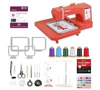 PooLin EOC06 Machine à Broder - Rouge - Écran Tactile - Brodeuse Numérique - Lettres et Motifs - Embroidery Machine - Personnaliser des T shirts, polos, vestes, chemises, sacs à main et plus