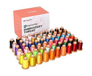 PooLin Fil à Broder Machine - 60 Bobines x 800 m, Polyester 40 wt, Compatible Pantone, Noir Blanc Rouge Bleu Marine Vert Turquoise Rose Jaune, Résistant & Indélavable, Palette Complète 60 Couleurs pou