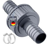 poolomio Clapet anti-retour 21 mm | Clapet anti-retour pour machine à laver, lave-vaisselle, tuyau d'évacuation des eaux usées et tuyau d'arrosage | Avec 2 colliers de serrage de 16 à 25 mm | Valve de