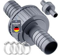 poolomio Clapet anti-retour 21 mm | Clapet anti-retour pour machine à laver, lave-vaisselle, tuyau d'évacuation des eaux usées et tuyau d'arrosage | Avec 2 colliers de serrage de 16 à 25 mm | Valve de