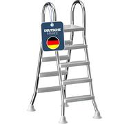 poolomio® Échelle de piscine en acier inoxydable avec main courante jusqu'à 140 cm - Échelle avec 4 marches pour piscines hors-sol jusqu'à 1,40 m de hauteur - Entrée sûre, durable, stable - Charge