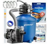 poolomio® Filtre à sable pour piscine jusqu'à 35 000 l avec préfiltre | Chaudière à filtre à sable en polyéthylène haute densité Ø 330 mm & pompe de filtration auto-amorçante 10 m³/h | Filtre de pompe