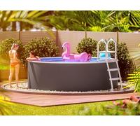 poolomio® Piscine ronde à paroi en acier 355 x 90 cm Graphite/blanc | Piscine de jardin robuste comme piscine hors sol ou piscine encastrable | Kit complet avec film intérieur 0,5 mm, skimmer et buse