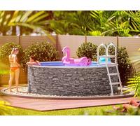 poolomio® Piscine Ronde à Paroi en Acier 360 x 120 cm - Aspect Pierre - Kit Complet Hors Sol ou Encastrable avec Film Intérieur 0,5 mm, Skimmer
