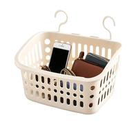 Poolside Storage Basket, Uv Resistant Swimming Pool Organizer Hooks and Cup Holders, Container for Towels Toys Drinks Swimming Water Bottles, Backyard Patio Pool Use, 27.5x20.5x16.5cm Apricot White