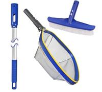 Poolvio Kit de nettoyage de piscine, tête de brosse de piscine de 25,4 cm et poteau télescopique en aluminium de 127 cm avec filet écumoire en aluminium à mailles fines - Parfait pour les piscines