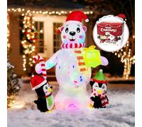 PoolyPoly 180CM Noël Gonflable Ours Polaire avec des Lumières LED Colorées, Décoration de Noël Extérieure/Intérieure pour Cour, Balcon, Jardin, Piquets Inclus pour Pelouse