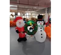 PoolyPoly Père Noël gonflable et bonhomme de neige de 160 cm avec pingouin, lumières LED intégrées, décoration extérieure/intérieure pour Noël, piquets inclus pour une utilisation dans le jardin