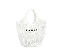 POOOPSSD Sac tissé en maille de paille, sac fourre-tout, plage, sac à bandoulière, hobo femme, pliable, grande capacité, pour vacances, pique-nique et fête., blanc, Large