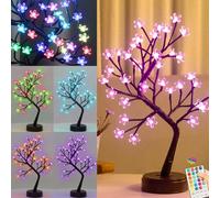 Pooqla Bonsaï artificiel RVB avec télécommande - 28 couleurs LED - Lampe de table RVB - Décoration de Noël - 36 LED - Branche marron