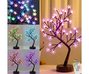 Pooqla Bonsaï artificiel RVB avec télécommande - 28 couleurs LED - Lampe de table RVB - Décoration de Noël - 36 LED - Branche marron