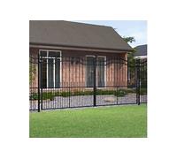 Poort met spijlpunten 406x223 cm gepoedercoat staal zwart151103