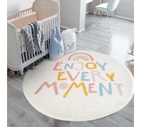 Poowe Tapis rond doux et moelleux pour chambre d'enfant - Tapis de construction antidérapant pour salle de jeux - Arcs-en-ciel - 1,2 m