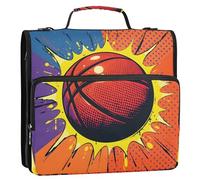 Pop Art Basketball-1 Classeur à fermeture éclair à 3 anneaux avec poignée et bandoulière, capacité de 500 feuilles, sac de rangement multi-poches pour l'école et le bureau