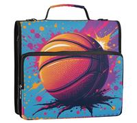 Pop Art Basketball-2 Classeur à fermeture éclair à 3 anneaux avec poignée et bandoulière, capacité de 500 feuilles, sac de rangement multi-poches pour l'école et le bureau