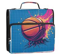 Pop Art Basketball Classeur à 3 anneaux à fermeture éclair avec poignée et bandoulière, capacité de 500 feuilles, sac de rangement multi-poches pour l'école et le bureau Bleu