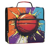 Pop Art Basketball Classeur à 3 anneaux avec poignée et bandoulière Capacité de 500 feuilles Sac de rangement multi-poches pour l'école et le bureau