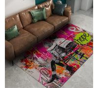 Pop Art Boy Rug 120x180cm Tapis Vintage Collage de journaux à Poil Bas résistant aux Taches Lavable la Machine Graffiti rétro Motif Street Unique Grand pour Salle Jeux Studio Lounge